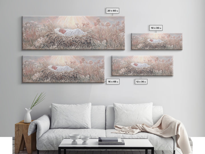 Blessed Meadow Slumber | Framed Canvas Print | Christian Art Canvas | Christmas Art | Panoramic Print | Christian Wall Art | Christian Chri