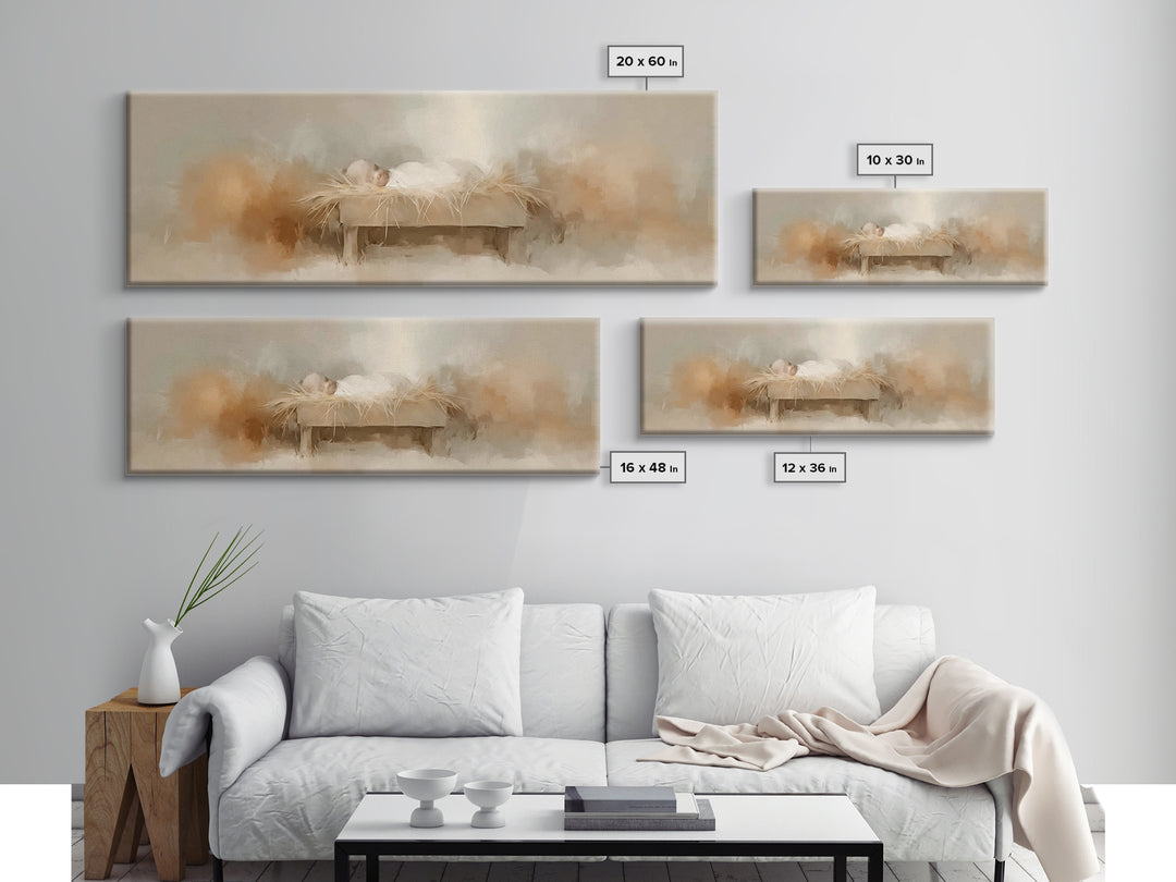 Soft Manger Light – Framed Canvas Print – Christian Wall Art – Panoramic Frame – Christian Christmas Art – Christian Art Canvas – Christmas