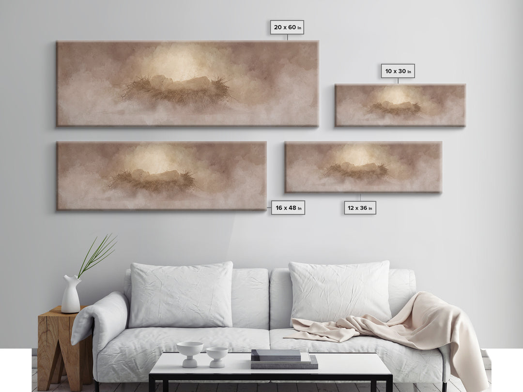 Celestial Manger Mist | Framed Canvas Print | Christian Art | Panoramic Wall Art | Christian Christmas Art | Jesus Art Print | Christmas Ca