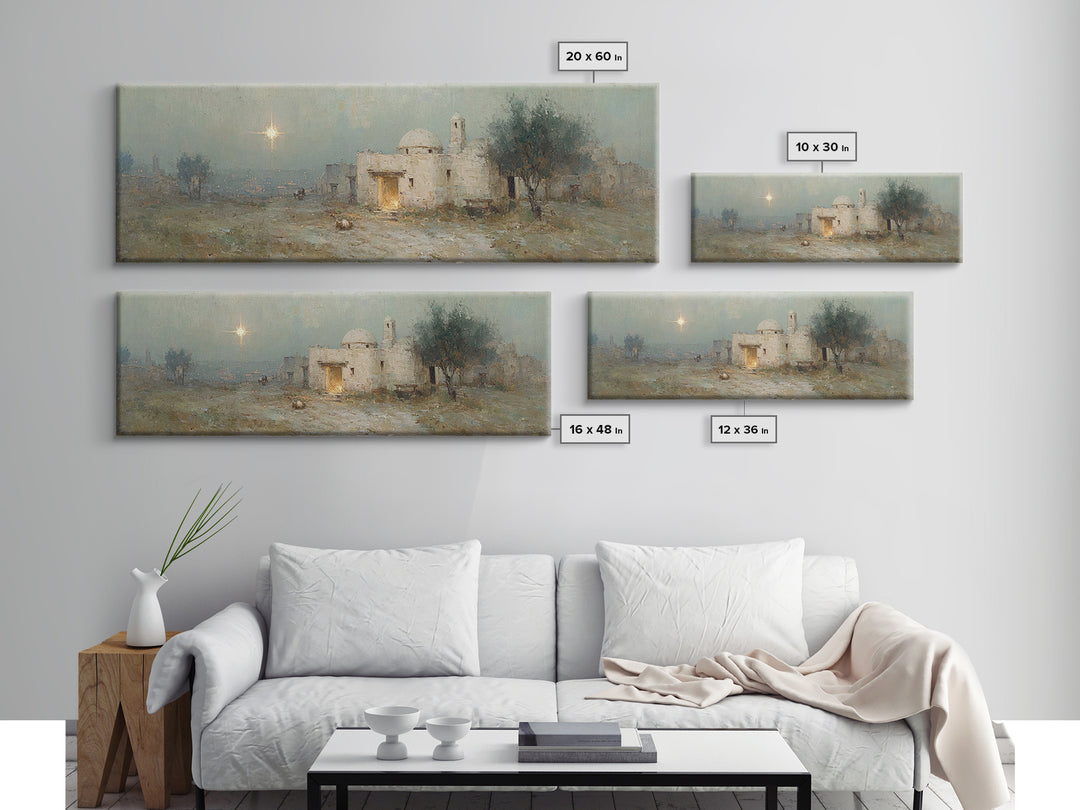 Bethlehem Evening Glow | Framed Canvas Print | Panoramic Painting | Christian Art Canvas | Christmas Wall Art | Christian Christmas Art | C