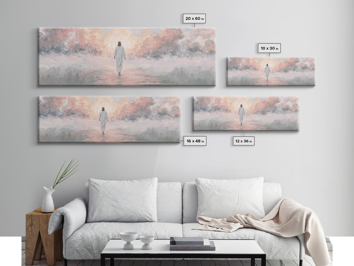 Radiant Glory Walk | Framed Canvas Print | Jesus Christmas Art | Christian Art Canvas | Modern Christian Art | Panoramic Frame | Christian