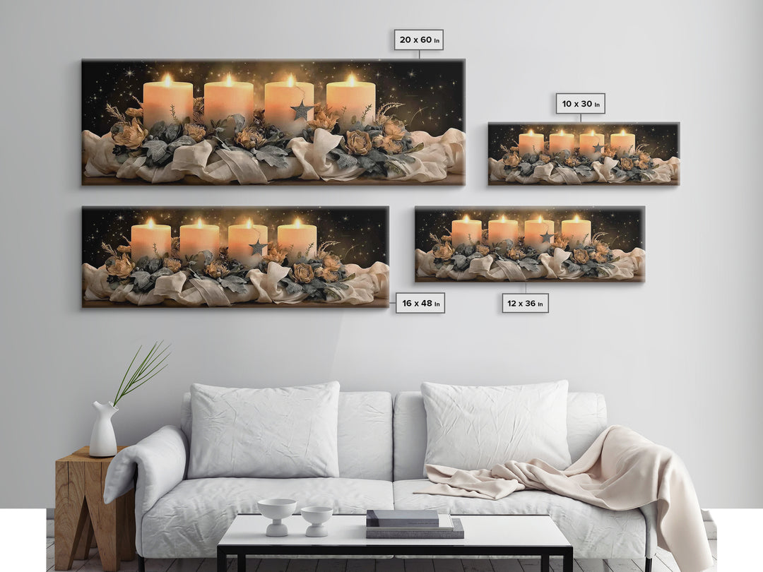 Heavenly Candle Light – Framed Canvas Print – Christian Wall Art – Christian Art Canvas – Christmas Art – Panoramic Art – Christian Christm