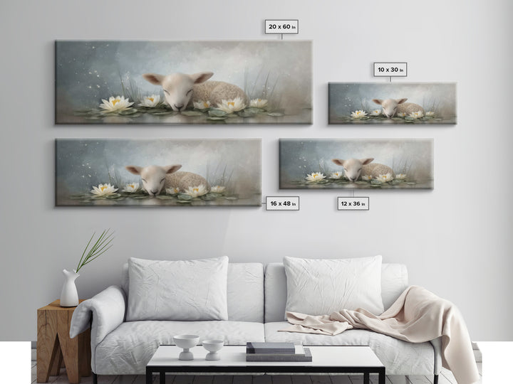 Lamb Of Peace – Framed Canvas Print – Christian Art Prints – Christian Art Work – Minimalist Christian Art – Panoramic Wall Art – Christian