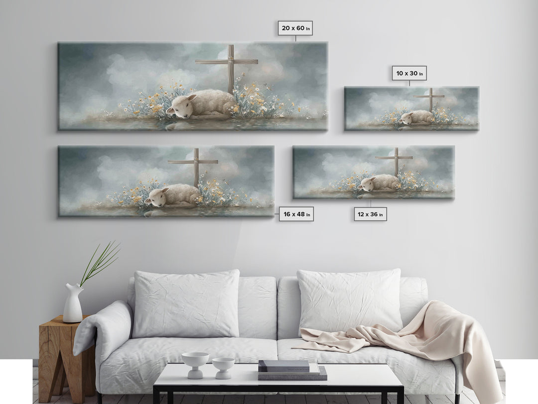 Gentle Lamb Peace, Framed Canvas Print, Christian Art Canvas, Panoramic Wall Art, Christian Painting, Christmas Art, Christian Gift Ideas