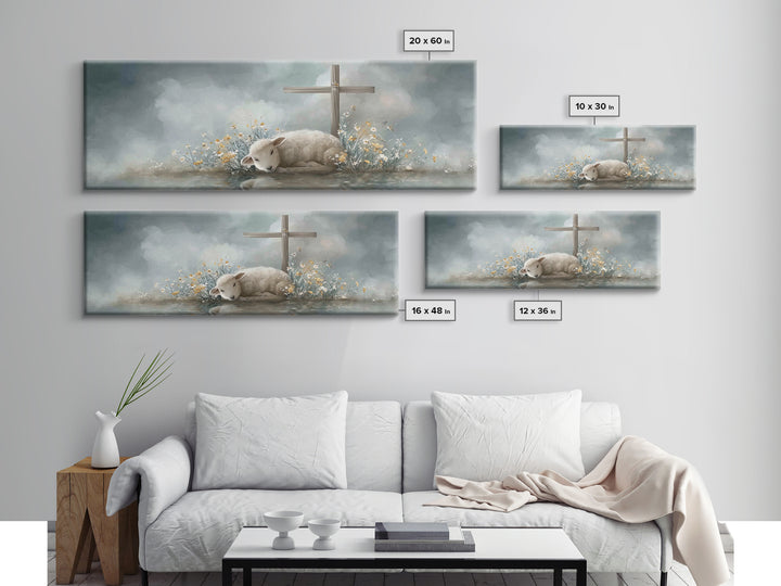 Gentle Lamb Peace, Framed Canvas Print, Christian Art Canvas, Panoramic Wall Art, Christian Painting, Christmas Art, Christian Gift Ideas