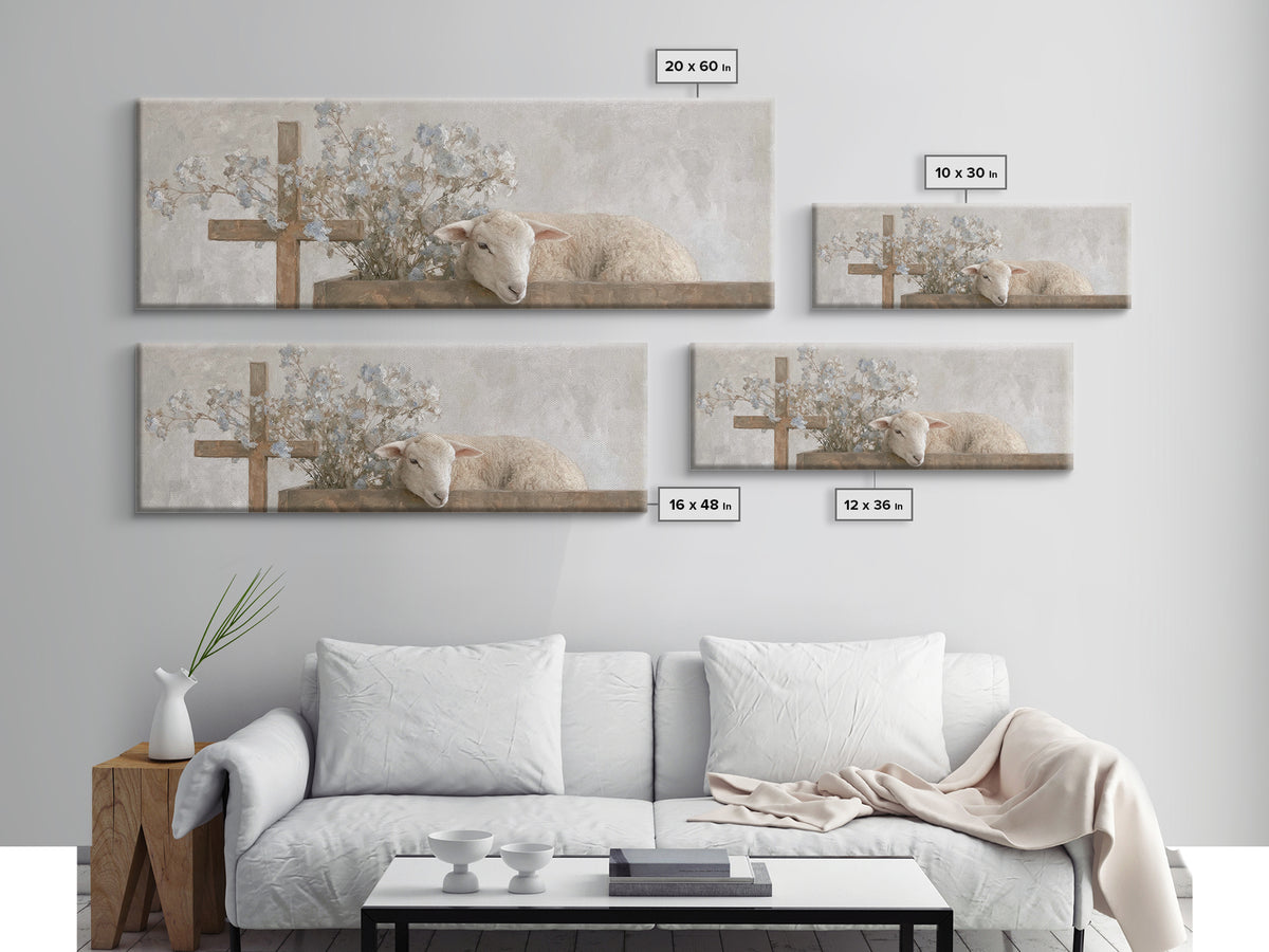 Hopeful Pasture Light – Framed Canvas Print – Christian Art – Panoramic Painting – Christian Art Prints – Christmas Art Work – Christian De
