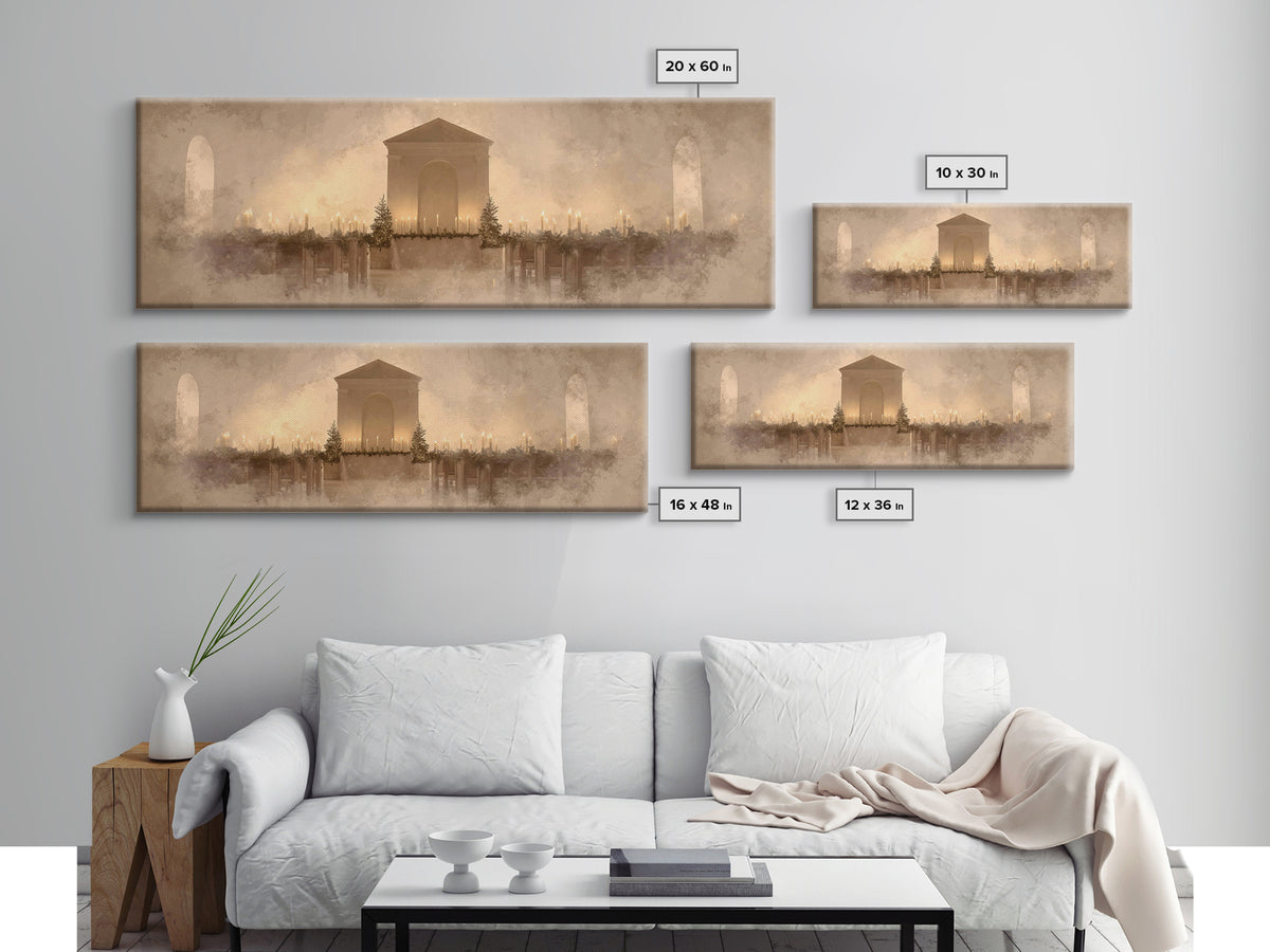 Sacred Candle Trio, Framed Canvas Print, Christian Art Canvas, Christmas Wall Art, Panoramic Print, Christian Christmas Art, Christian Wall