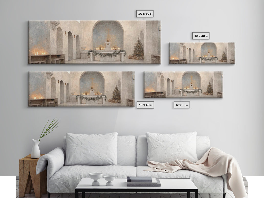 Cathedral Evening Grace – Framed Canvas Print – Christian Christmas Art – Christian Art – Christmas Canvas Wall Art – Panoramic Wall Art –