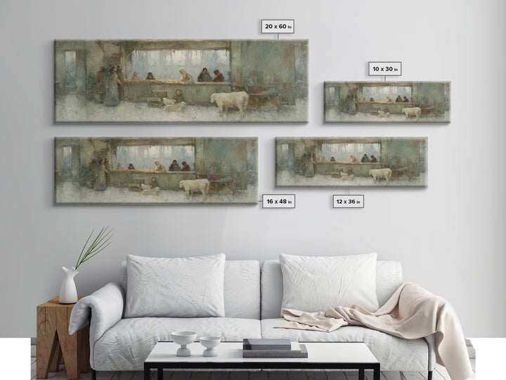 Silent Stable Light – Framed Canvas Print – Panoramic Art – Christian Wall Art – Christian Art Canvas – Christmas Art – Jesus Painting – Ch