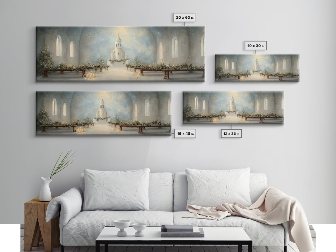 Quiet Church Reverence | Framed Canvas Print | Christian Art | Christmas Wall Art | Panoramic Painting | Christian Art Work | Christian Chr
