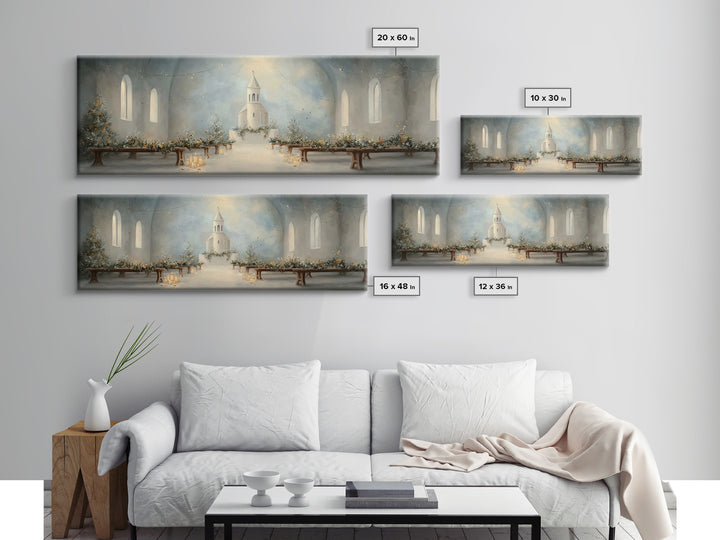 Quiet Church Reverence | Framed Canvas Print | Christian Art | Christmas Wall Art | Panoramic Painting | Christian Art Work | Christian Chr