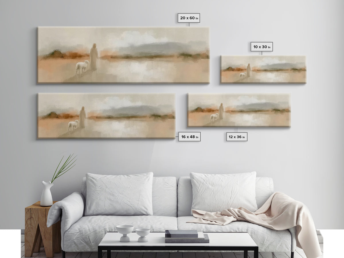 Shepherd’s Gentle Path | Framed Canvas Print | Panoramic Painting | Christian Art Canvas | Jesus Painting | Christian Wall Art | Christian