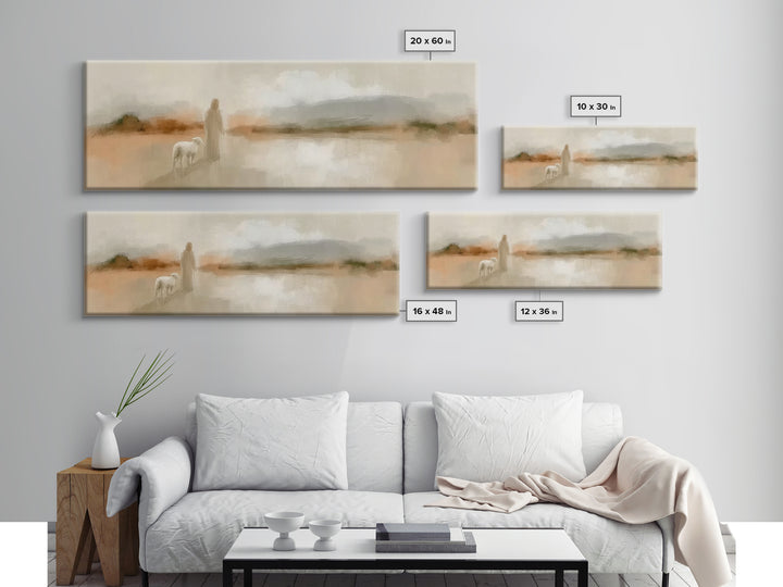 Shepherd’s Gentle Path | Framed Canvas Print | Panoramic Painting | Christian Art Canvas | Jesus Painting | Christian Wall Art | Christian