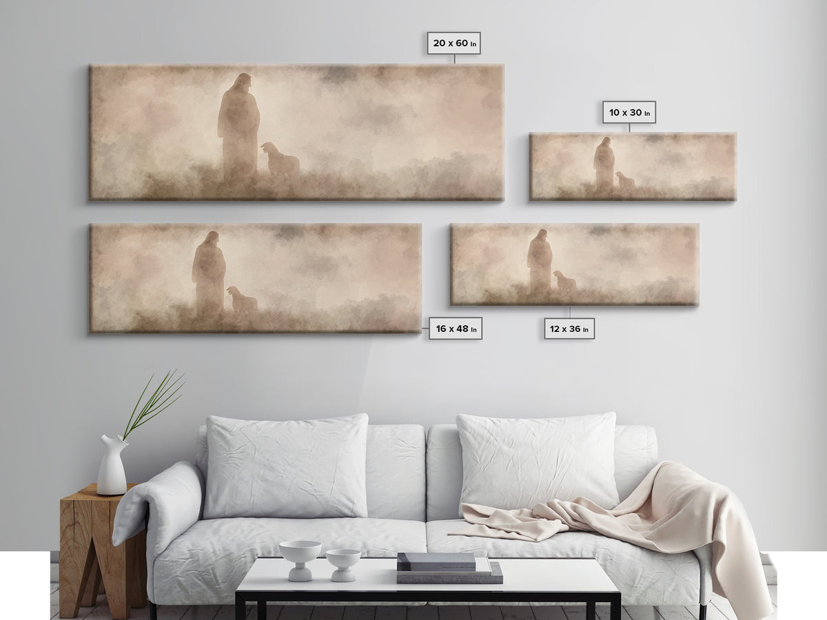 Hillside Shepherd Watch | Framed Canvas Print | Panoramic Print | Christian Art Canvas | Jesus Painting | Christian Wall Art | Christian Ar