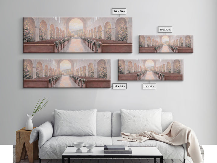 Winter Chapel Radiance, Framed Canvas Print, Christian Wall Art, Christian Art Canvas, Panoramic Art, Christmas Art, Christian Christmas De