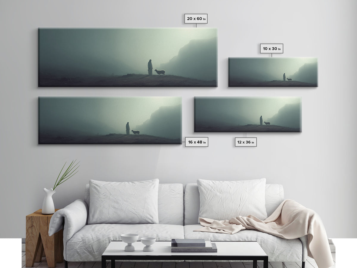 The Silent Shepherd – Framed Canvas Print – Christian Wall Art – Jesus Painting – Panoramic Art – Christian Christmas Art – Christian Decor