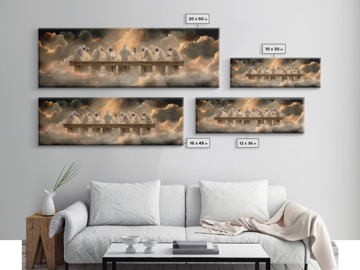 Cloudlit Supper, Framed Canvas Print, Christian Art, Christian Paintings, Panoramic Frame, Jesus Painting, Christmas Wall Art, Christian De