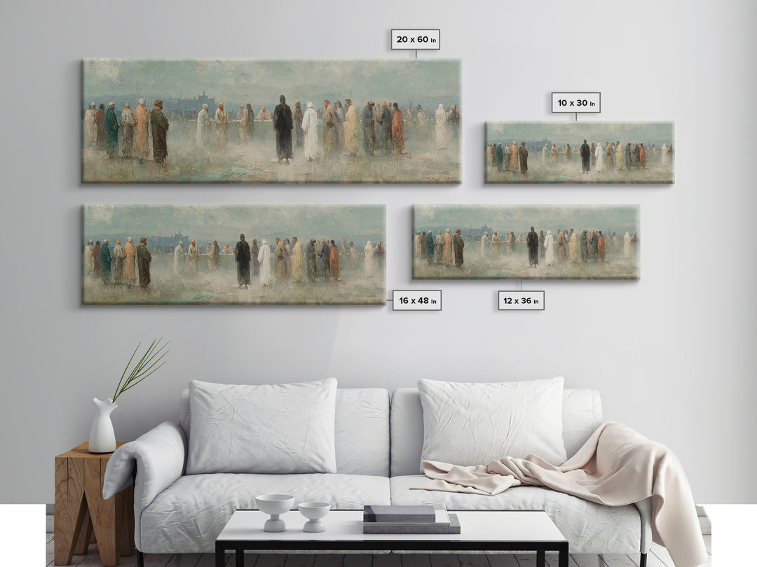 Gathered In Faith – Framed Canvas Print – Christian Art Print – Panoramic Painting – Christian Wall Art – Christmas Art Prints – Jesus Pain