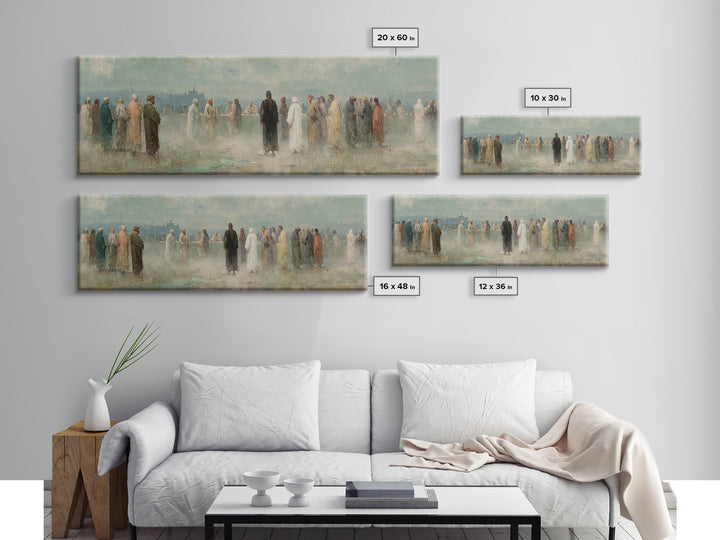 Gathered In Faith – Framed Canvas Print – Christian Art Print – Panoramic Painting – Christian Wall Art – Christmas Art Prints – Jesus Pain