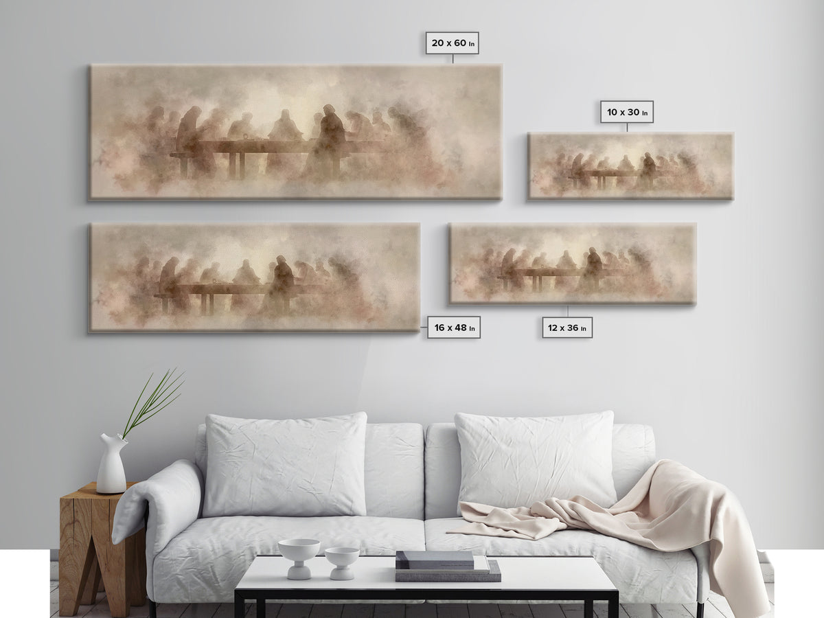 Last Supper Mist | Framed Canvas Print | Christian Art | Panoramic Art | Christian Wall Art | Christmas Art | Jesus Canvas Art