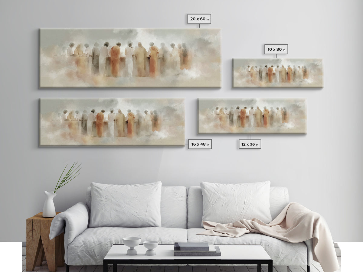 Cloudborne Gathering | Framed Canvas Print | Christian Art | Jesus Wall Art | Panoramic Painting | Christian Christmas Decor | Christian Ar
