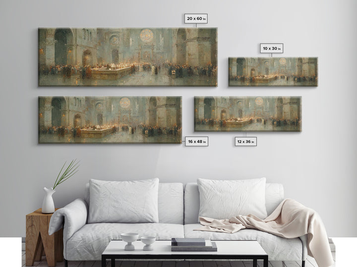 Gathered In Worship – Framed Canvas Print – Christian Wall Art – Panoramic Frame – Christmas Art – Christian Art Canvas – Christian Christm