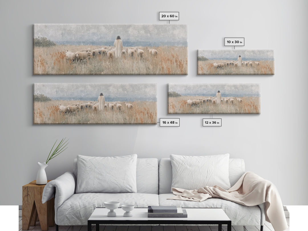 Pastoral Grace – Framed Canvas Print – Christian Wall Art – Jesus Painting – Panoramic Art – Christian Art Canvas – Christmas Art