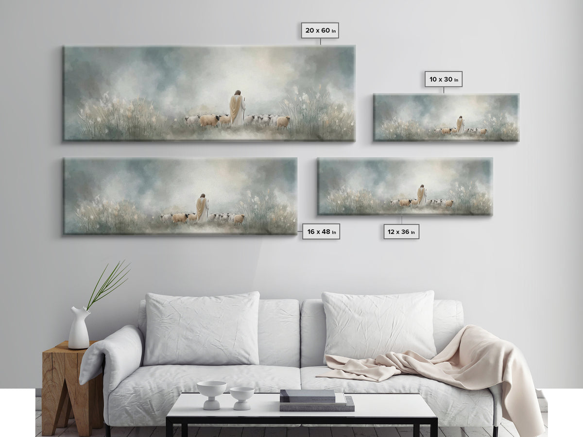 Heavenly Stillness, Framed Canvas Print, Christian Wall Art, Panoramic Frame, Jesus Art Print, Christian Christmas Art, Christian Decor