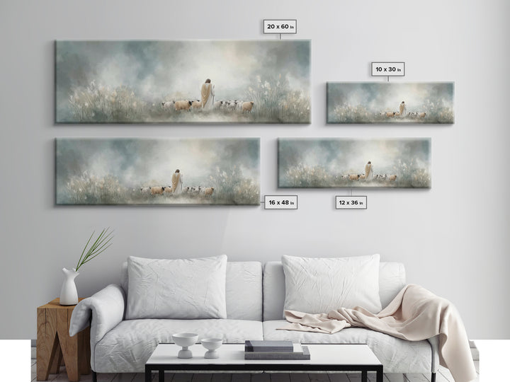 Heavenly Stillness, Framed Canvas Print, Christian Wall Art, Panoramic Frame, Jesus Art Print, Christian Christmas Art, Christian Decor