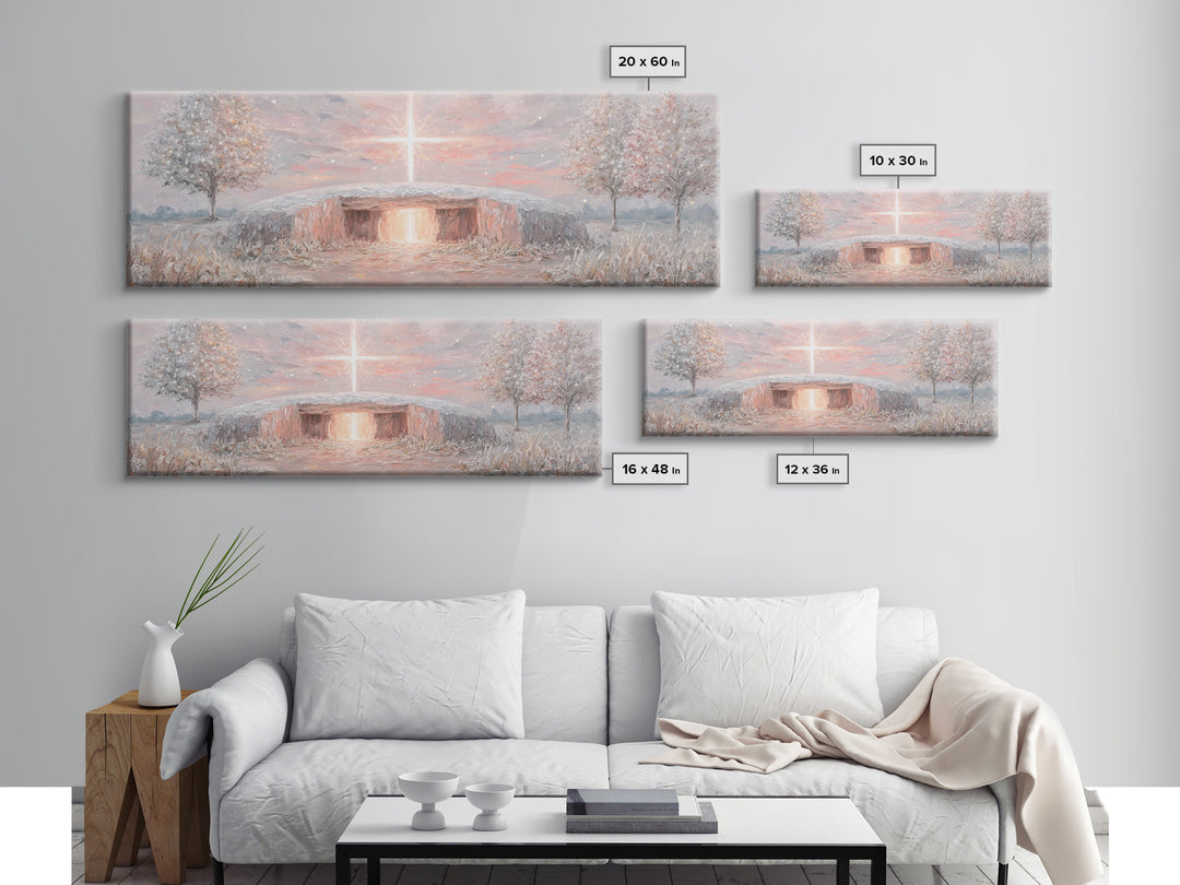 Radiant Dawn Cross, Framed Canvas Print, Christian Wall Art, Panoramic Painting, Christmas Art, Christian Art Canvas, Christian Decor