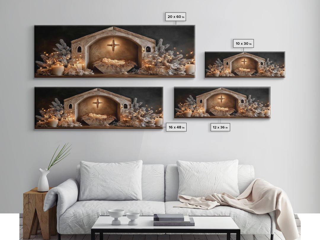 Holy Night Glow – Framed Canvas Print – Christian Wall Art – Panoramic Art – Christian Christmas Art – Christian Art Canvas – Christmas Art