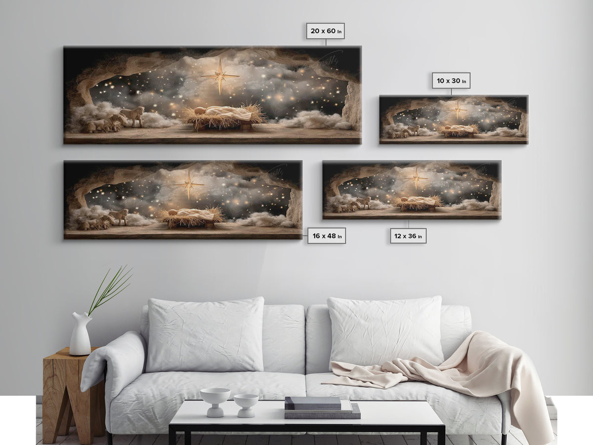 Star Of Bethlehem | Framed Canvas Print | Christmas Art | Panoramic Wall Art | Jesus Christmas Art | Christian Wall Art | Christian Art Can