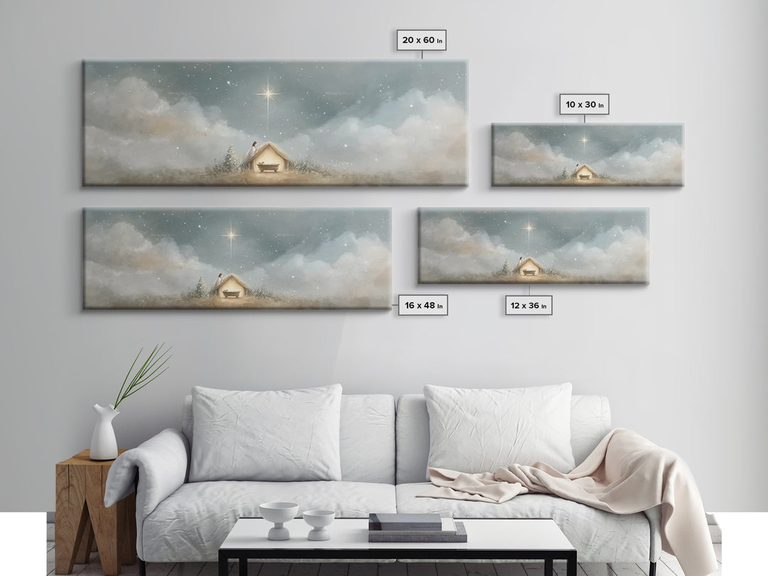 Manger Serenity, Framed Canvas Print, Christmas Art, Panoramic Wall Art, Christian Art Canvas, Christian Christmas Decor, Christian Paintin