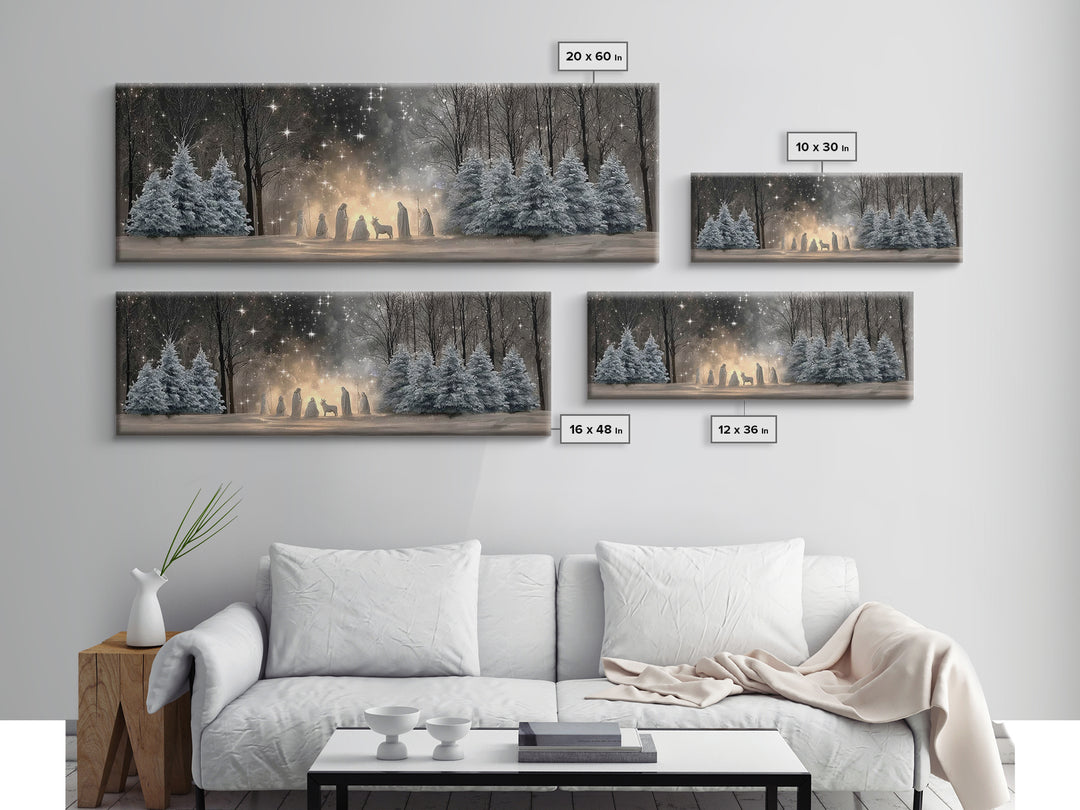 Midnight Nativity Glow – Framed Canvas Print – Christian Wall Art – Christian Art Canvas – Jesus Christmas Art – Panoramic Wall Art – Chris