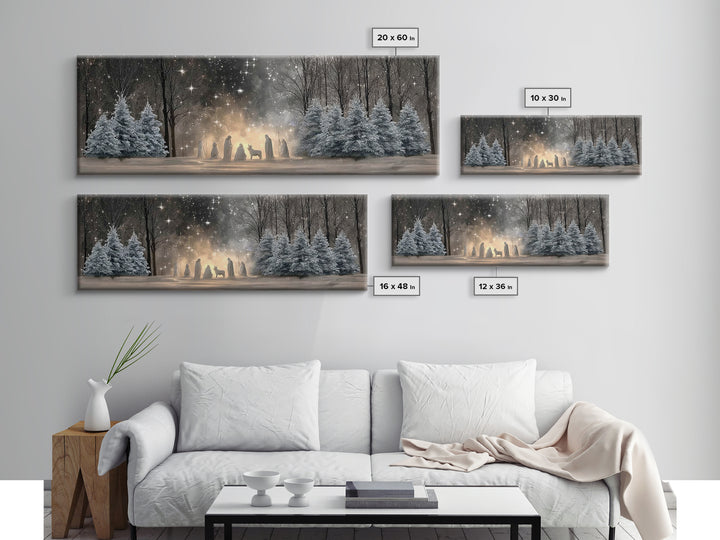 Midnight Nativity Glow – Framed Canvas Print – Christian Wall Art – Christian Art Canvas – Jesus Christmas Art – Panoramic Wall Art – Chris