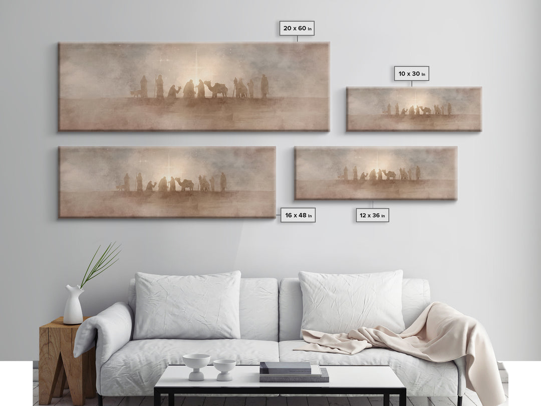 Desert Star Pilgrims, Framed Canvas Print, Christian Christmas Art, Christian Wall Art, Jesus Painting, Panoramic Wall Art, Christian Art C