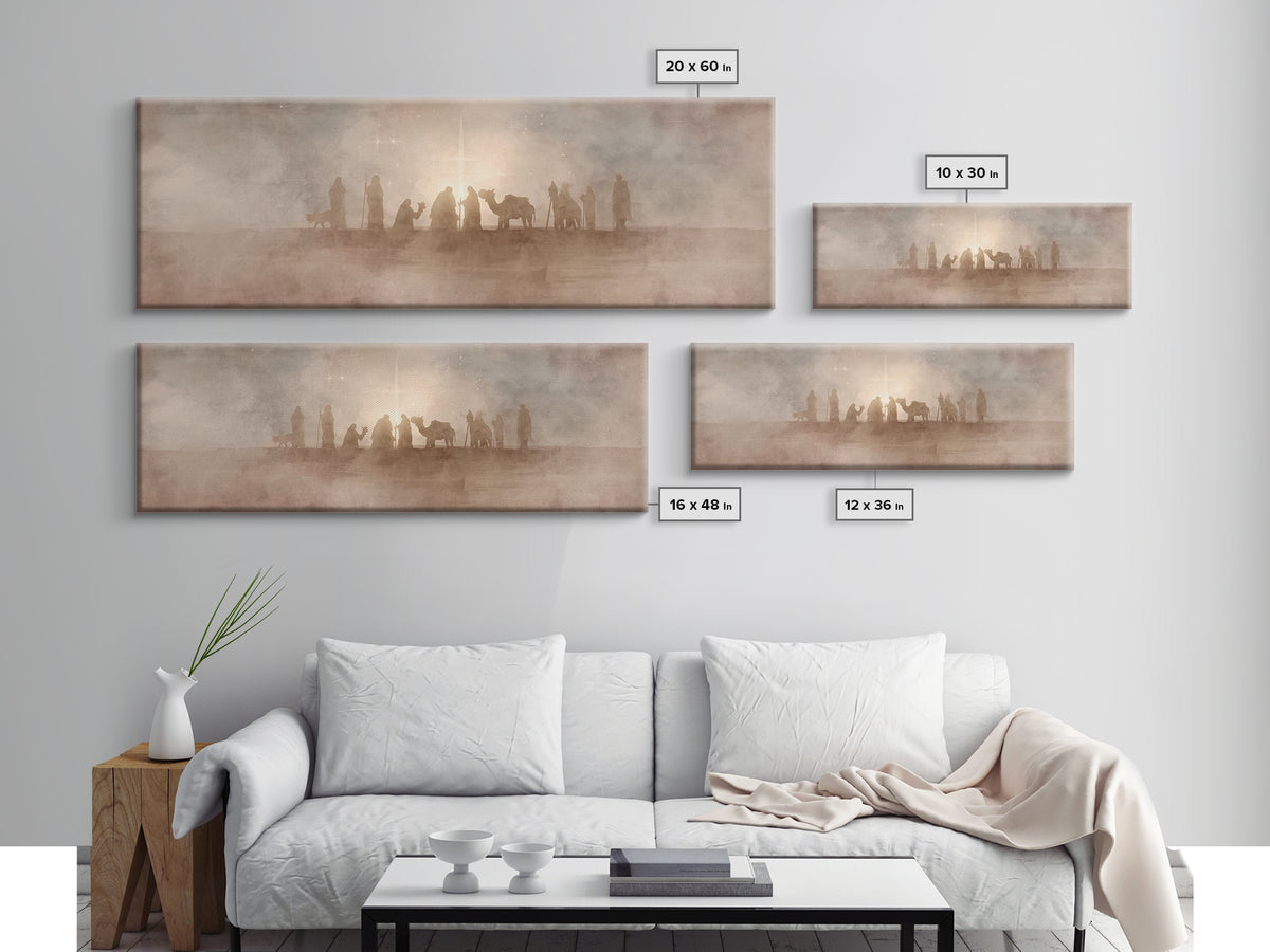 Desert Star Pilgrims, Framed Canvas Print, Christian Christmas Art, Christian Wall Art, Jesus Painting, Panoramic Wall Art, Christian Art C