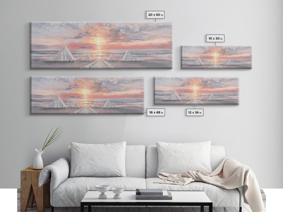 Shoreline Pyramids Light | Framed Canvas Print | Christian Wall Art | Christmas Art Prints | Christian Art Canvas | Panoramic Painting | Ch