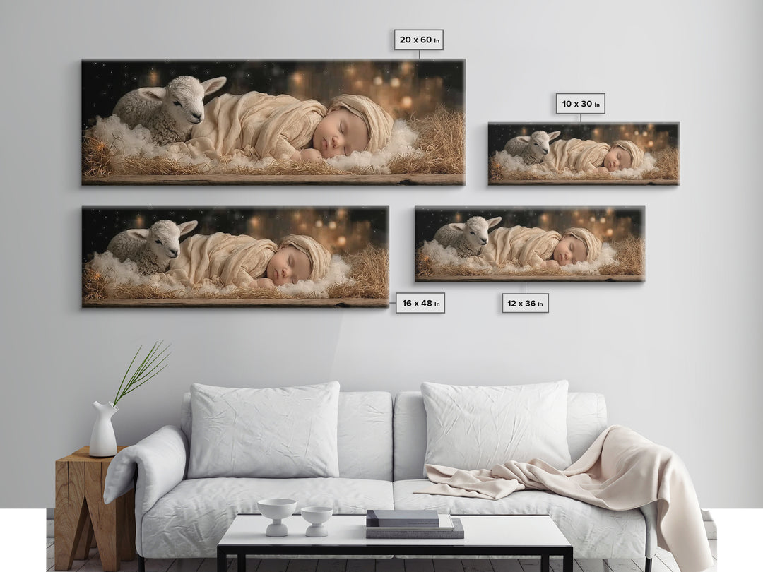 Gentle Manger Peace | Framed Canvas Print | Christian Art Canvas | Christmas Wall Art | Panoramic Art | Christian Christmas Art | Christian