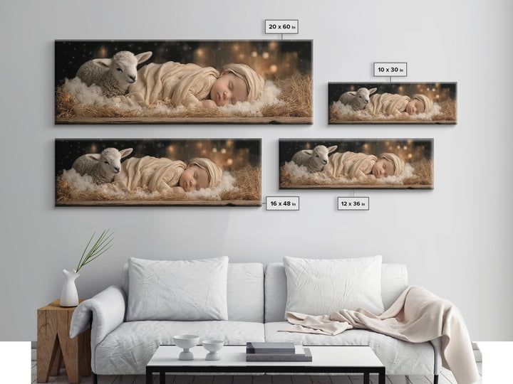 Gentle Manger Peace | Framed Canvas Print | Christian Art Canvas | Christmas Wall Art | Panoramic Art | Christian Christmas Art | Christian