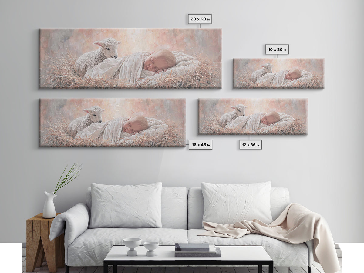 Lamb Of Dawn – Framed Canvas Print – Christmas Art Prints – Panoramic Wall Art – Christian Art Canvas – Christian Christmas Decor – Jesus P