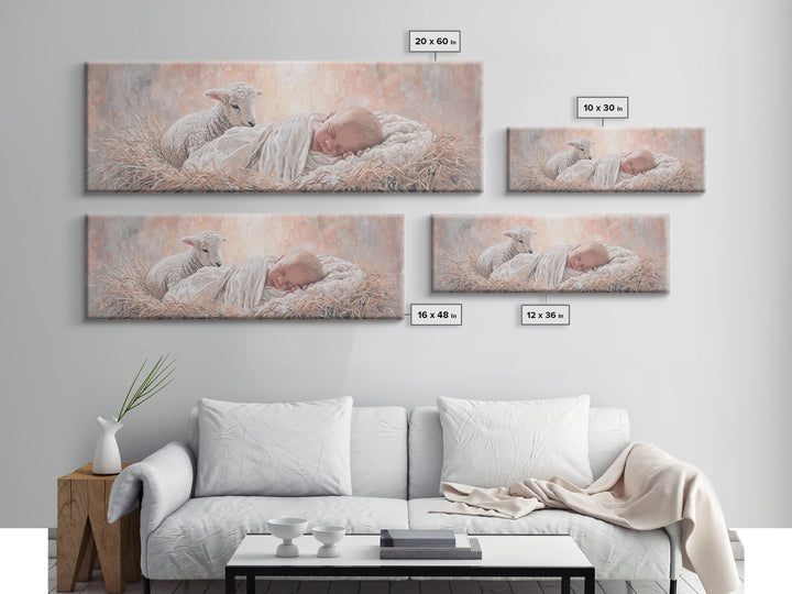Lamb Of Dawn – Framed Canvas Print – Christmas Art Prints – Panoramic Wall Art – Christian Art Canvas – Christian Christmas Decor – Jesus P