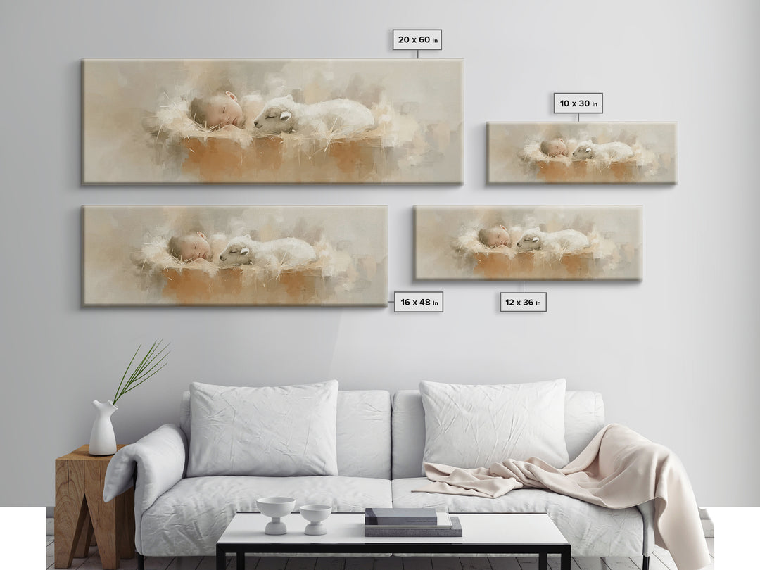 Innocent Manger Dream | Framed Canvas Print | Christian Art Canvas | Panoramic Art | Christmas Art Prints | Christian Wall Art | Christian