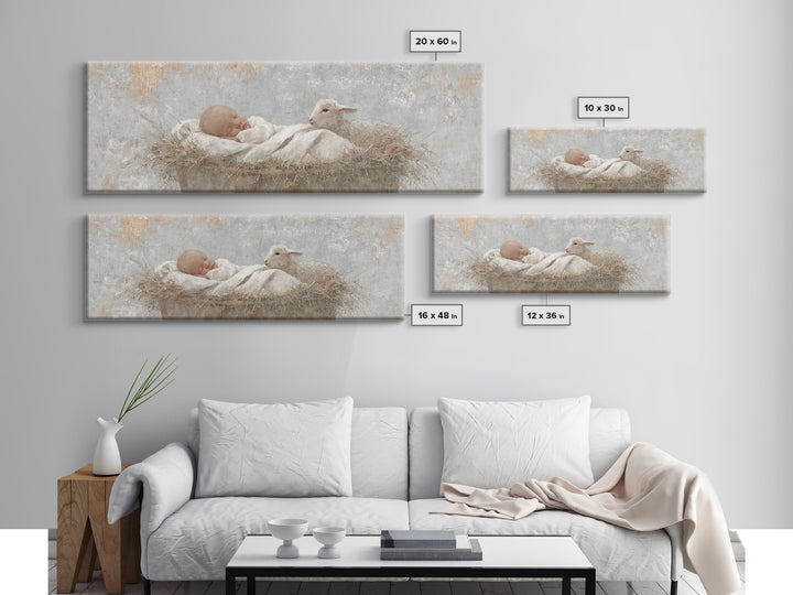 Tiny Manger Grace – Framed Canvas Print – Christmas Wall Art – Christian Art Canvas – Panoramic Painting – Jesus Christmas Art – Christian