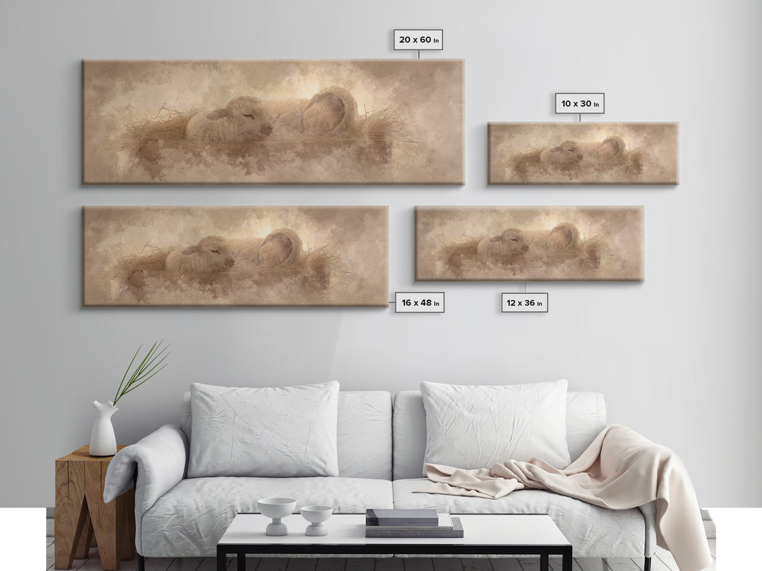 Sacred Cradle Light, Framed Canvas Print, Christian Christmas Art, Panoramic Wall Art, Christian Art Canvas, Jesus Art Print, Christian Wal