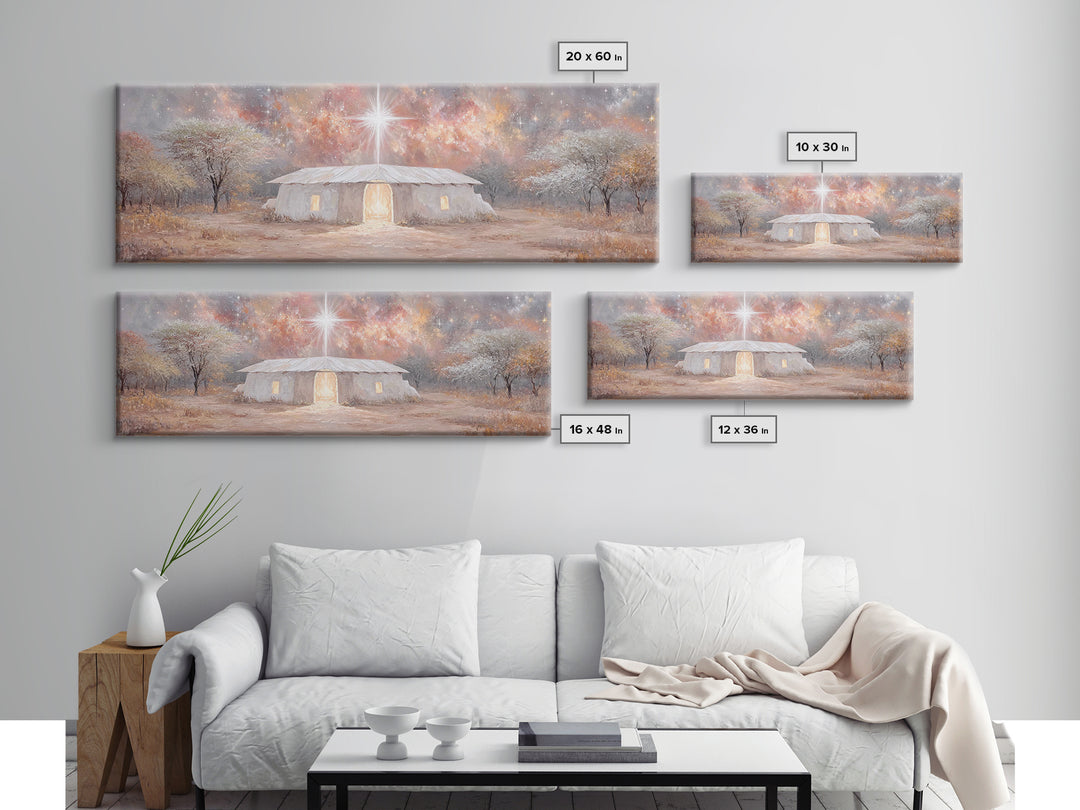 Bethlehem Dawn Glow, Framed Canvas Print, Christian Art, Panoramic Print, Christmas Art, Christian Wall Art, Jesus Painting