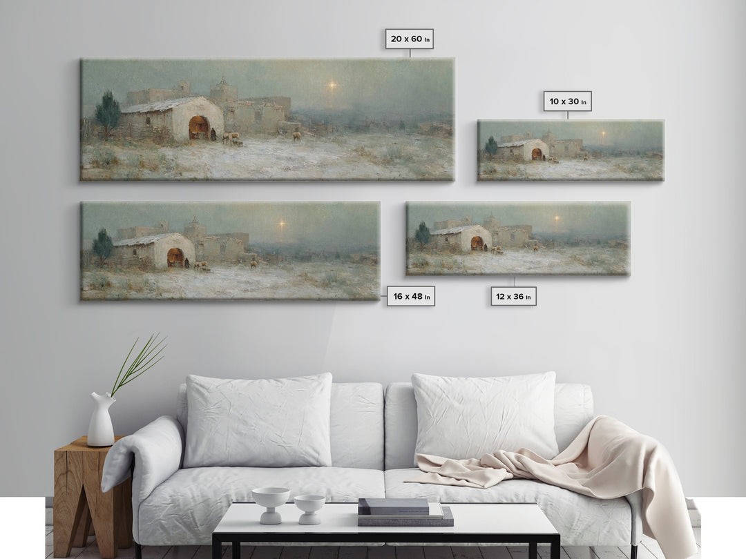 Shepherds At Twilight | Framed Canvas Print | Christian Art Canvas | Panoramic Wall Art | Christmas Wall Art | Christian Art | Jesus Painti