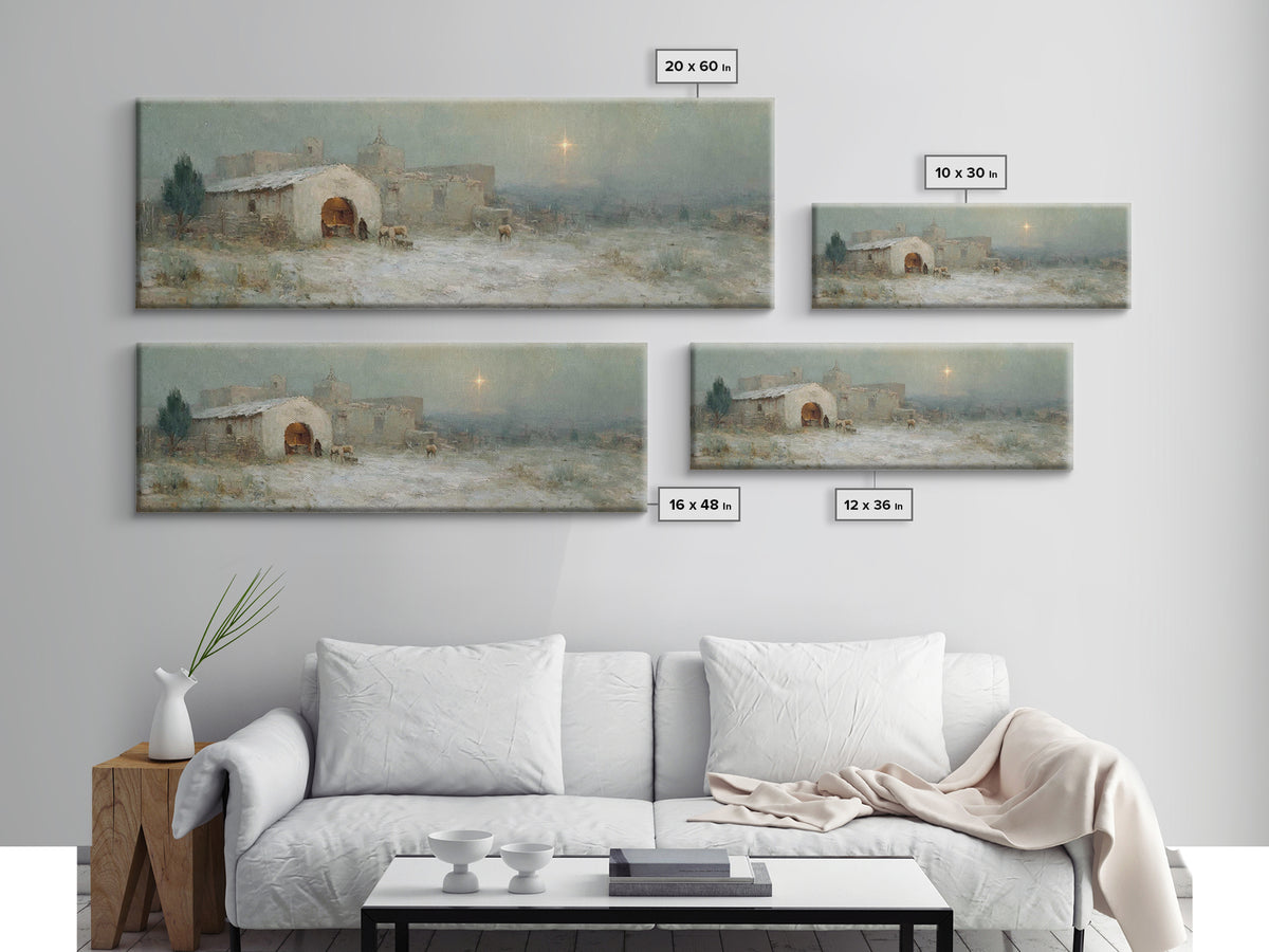 Shepherds At Twilight | Framed Canvas Print | Christian Art Canvas | Panoramic Wall Art | Christmas Wall Art | Christian Art | Jesus Painti