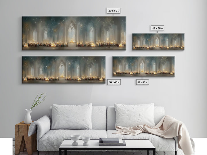 Candlelit Devotion | Framed Canvas Print | Christian Art | Christian Christmas Art | Panoramic Print | Christian Art Canvas | Christmas Wal
