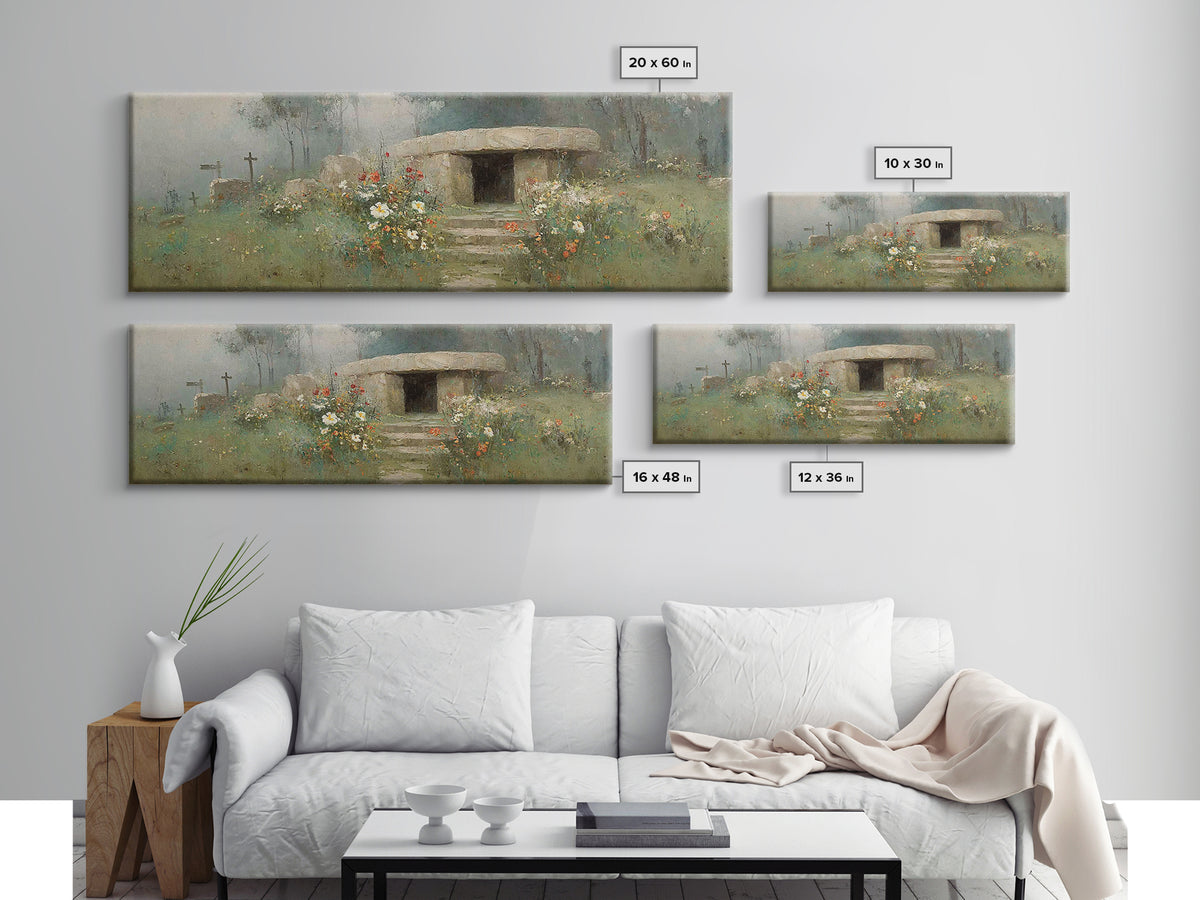 Hope Beyond The Stone – Framed Canvas Print – Panoramic Painting – Christian Art Canvas – Christian Wall Art – Resurrection Art – Christian
